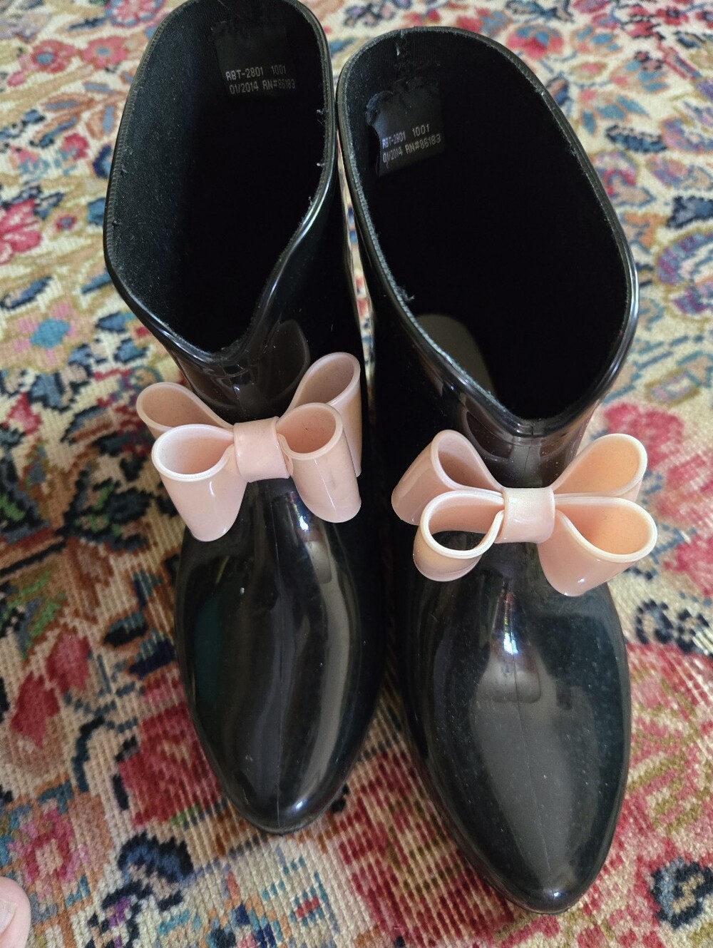 BlacK Capelli Short Rain Boots With Pink Bow 7